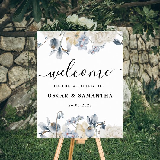 Elegant Winter Blue en White Flowers Poster