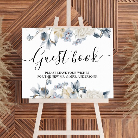 Elegant Winter Blue en White Flowers Poster