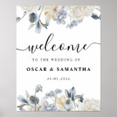 Elegant Winter Blue en White Flowers Poster (Voorkant)