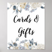Elegant Winter Blue en White Flowers Poster (Voorkant)
