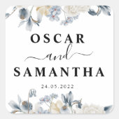 Elegant Winter Blue en White Flowers Vierkante Sticker (Voorkant)