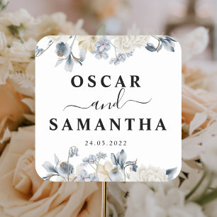 Elegant Winter Blue en White Flowers Vierkante Sticker