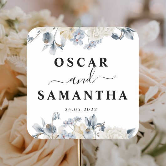 Elegant Winter Blue en White Flowers Vierkante Sticker