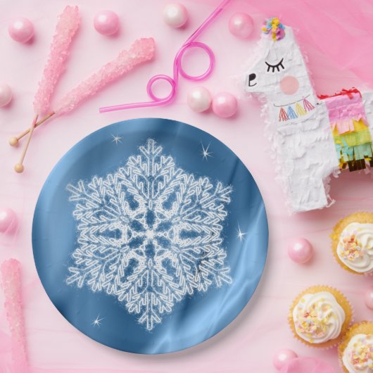 Elegant Winter Blue en White Snowflake Kerstmis Papieren Bordje (Feest)