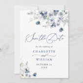 Elegant Winter Blue Foliage Boho Wedding QR code Save The Date (Voorkant)