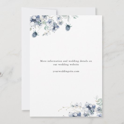 Elegant Winter Blue Foliage Boho Wedding QR code Save The Date (Achterkant)