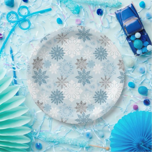 Elegant Winter Blue Silver Glitter Snowflakes Papieren Bordje (Feest)