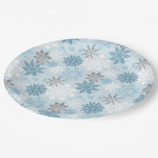 Elegant Winter Blue Silver Glitter Snowflakes Papieren Bordje (Gekanteld)