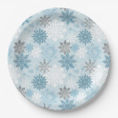 Elegant Winter Blue Silver Glitter Snowflakes Papieren Bordje (Voorkant)
