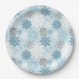 Elegant Winter Blue Silver Glitter Snowflakes Papieren Bordje