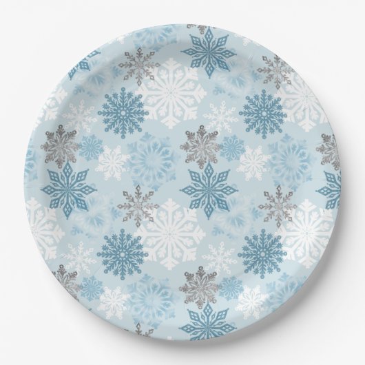Elegant Winter Blue Silver Glitter Snowflakes Papieren Bordje (Voorkant)