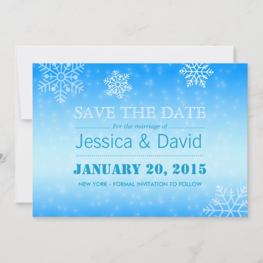 Elegant Winter Blue Snowflakes Save the Date (Voorkant)