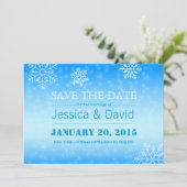 Elegant Winter Blue Snowflakes Save the Date (Staand voorkant)