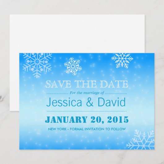 Elegant Winter Blue Snowflakes Save the Date (Voorkant / Achterkant)