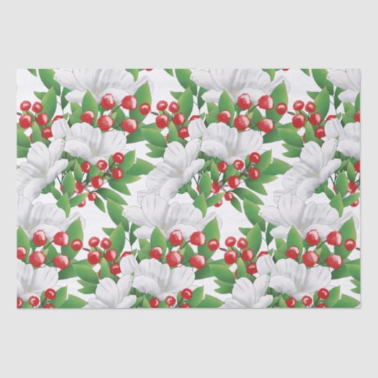 Elegant Winter Boeket Wit Rood Groen Bloemen Tissuepapier (Voorkant)