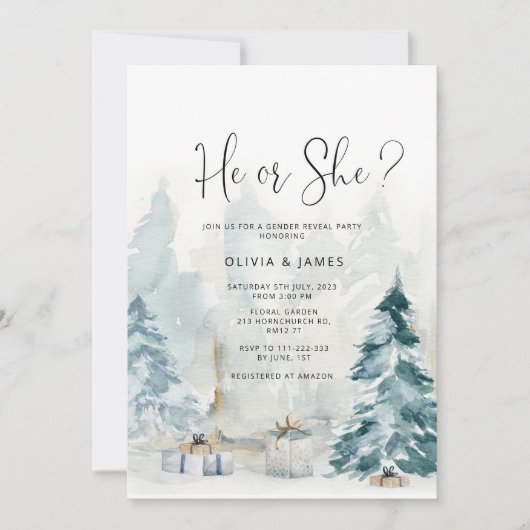 Elegant Winter bos geslacht onthullen Hij of Zij Kaart (Voorkant)