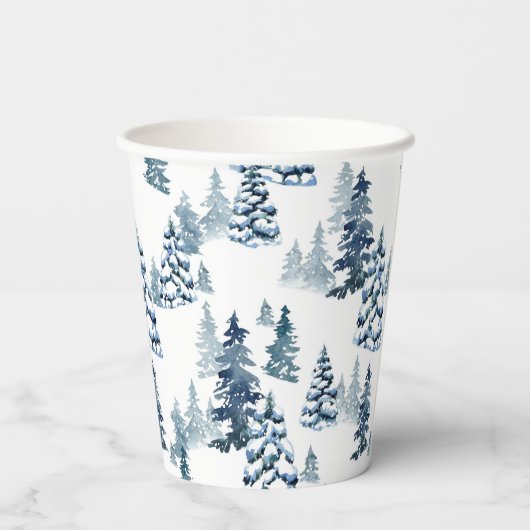 Elegant winter bos winterse dennenbos Kerstmis Papieren Bekers (Achterkant)