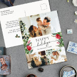 Elegant Winter Botanical 3 foto vakantie Briefkaar Briefkaart<br><div class="desc">Dit collectie is voorzien van waterverf rode bloemen,  bessen & wintergroen met een moderne en elegante typografie,  met een winterbotanische patroonrug.</div>