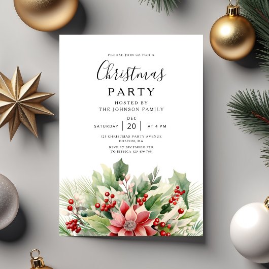 Elegant Winter Botanical Christmas Party Kaart