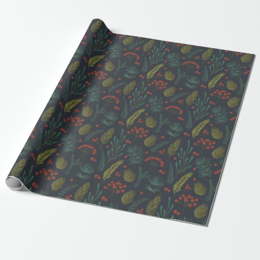 Elegant Winter Botanical Greenery Cadeaupapier (Uitgerold)