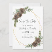 Elegant Winter Botanical Pine Wedding Save The Date (Voorkant)