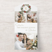 Elegant Winter Botanical Wreath 2-Photo Foil All In One Uitnodiging (Binnenkant)