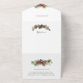 Elegant Winter Botanical Wreath w/Monogram 2-Photo All In One Uitnodiging (Buitenkant)