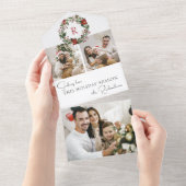 Elegant Winter Botanical Wreath w/Monogram 2-Photo All In One Uitnodiging (Afscheurbaar)