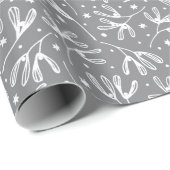 Elegant Winter Botanicals Grey & White Mistletoe Cadeaupapier (Rol Hoek)