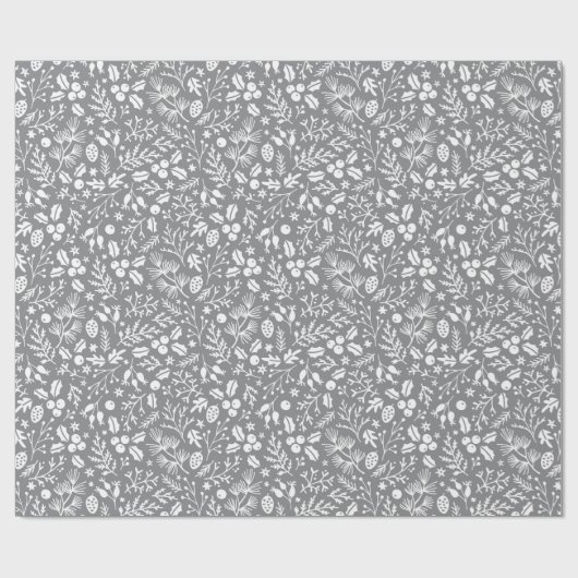 Elegant Winter Botanicals in grijs en wit Cadeaupapier (Vlak)
