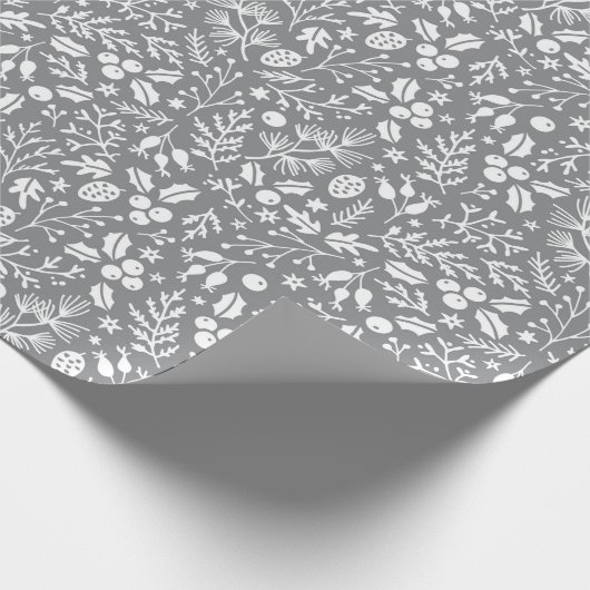 Elegant Winter Botanicals in grijs en wit Cadeaupapier (Hoek)