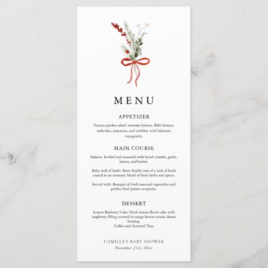 Elegant Winter Botanisch Baby shower Menu (Voorkant)