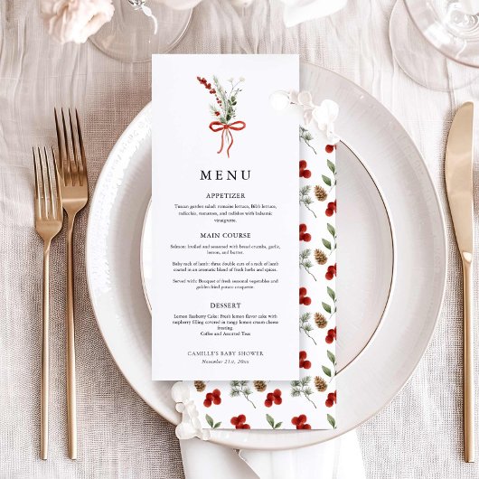 Elegant Winter Botanisch Baby shower Menu