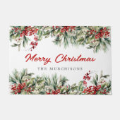 Elegant Winter Botanisch Kerstfeest Deurmat (Voorkant)