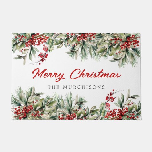 Elegant Winter Botanisch Kerstfeest Deurmat (Voorkant)