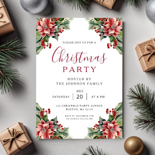 Elegant Winter Botanisch Kerstfeest Kaart