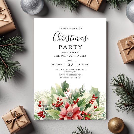 Elegant Winter Botanisch Kerstfeest Kaart