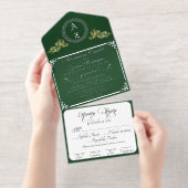 Elegant Winter Botanisch Monogram - Smaragd All In One Uitnodiging (Uittrekbaar)