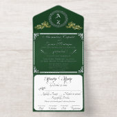 Elegant Winter Botanisch Monogram - Smaragd All In One Uitnodiging (Binnenkant)