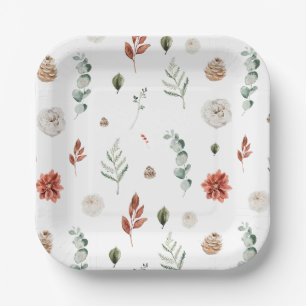 Elegant Winter Botanisch Rood Bloemen Vrijgezellen Papieren Bordje