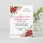 Elegant Winter Burgundy Poinsettia Floral Wedding Kaart (Staand voorkant)