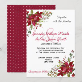 Elegant Winter Burgundy Poinsettia Floral Wedding Kaart