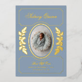 Elegant Winter Christmas Blue New Baby Birth Folie Feestdagenkaart (Voorkant)