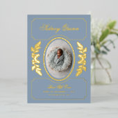 Elegant Winter Christmas Blue New Baby Birth Folie Feestdagenkaart (Staand Voorkant)