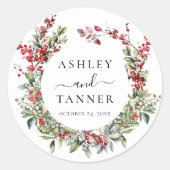 Elegant Winter Christmas Floral Wedding Ronde Sticker (Voorkant)