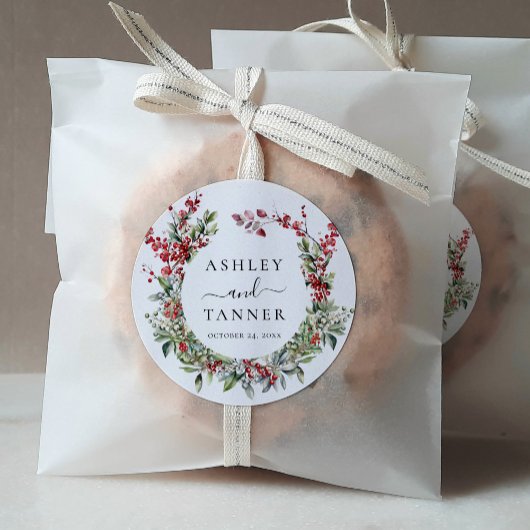 Elegant Winter Christmas Floral Wedding Ronde Sticker