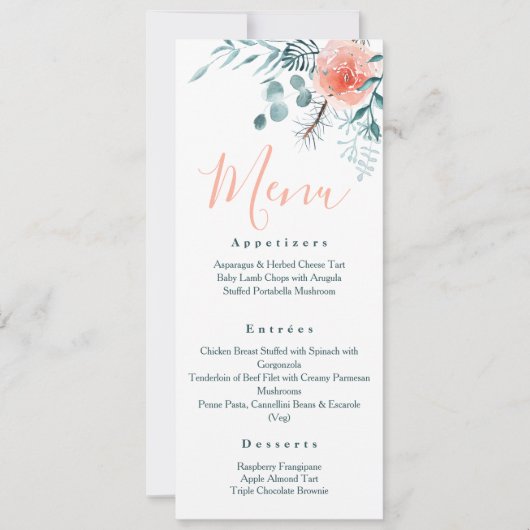 Elegant Winter Eucalyptus Food Menu Kaart (Voorkant)