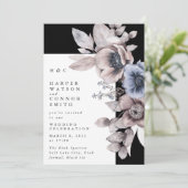 Elegant Winter Evening Black Floral Onyx Wedding Kaart (Staand voorkant)