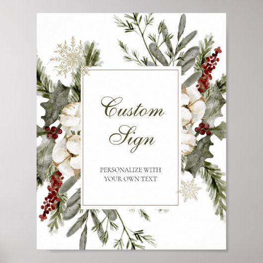 Elegant Winter Evergreen Aangepast Tekstbord Poster (Voorkant)
