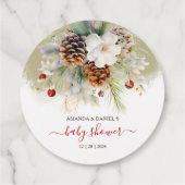 Elegant Winter Evergreen Baby shower Bedankt Bedankjes Labels (Achterkant)